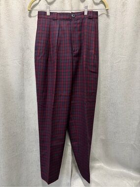 Field Manor Red & Navy Plaid Trousers Vtg 100% wool 6